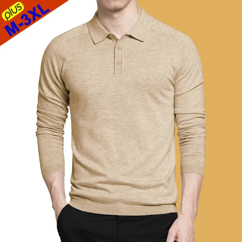 Осенние рубашки свитера поло в базовых рубашках с длинным рукавом Slim Fit Business Classic Polo Male Winter Size S-3XL 240328