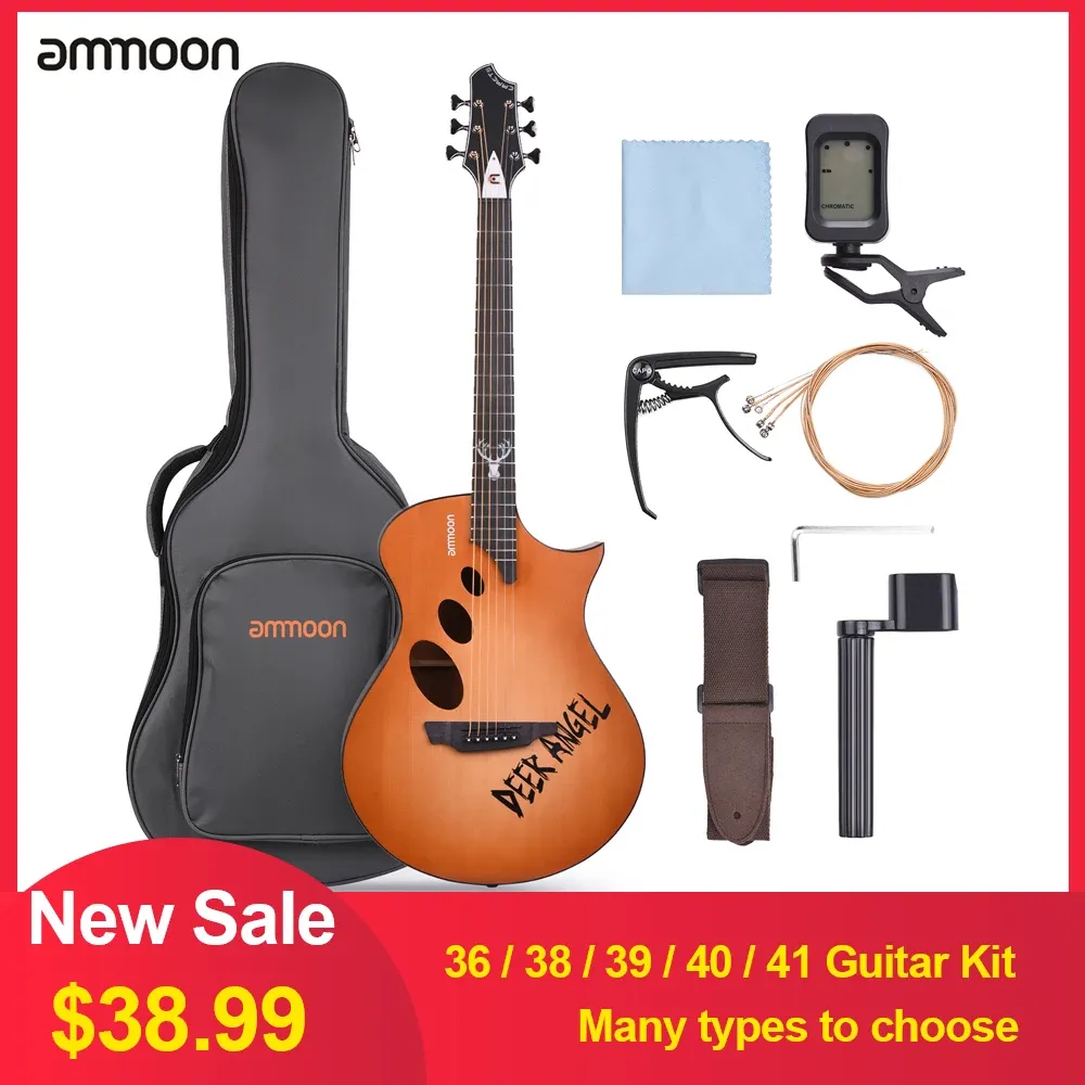 Guitar ammoon 36/38/39/40/41 inch Acoustic Folk Guitar Kit Cutaway Acoustic Folk Guitar Kit with Guitar Accessaries Musical Instruments