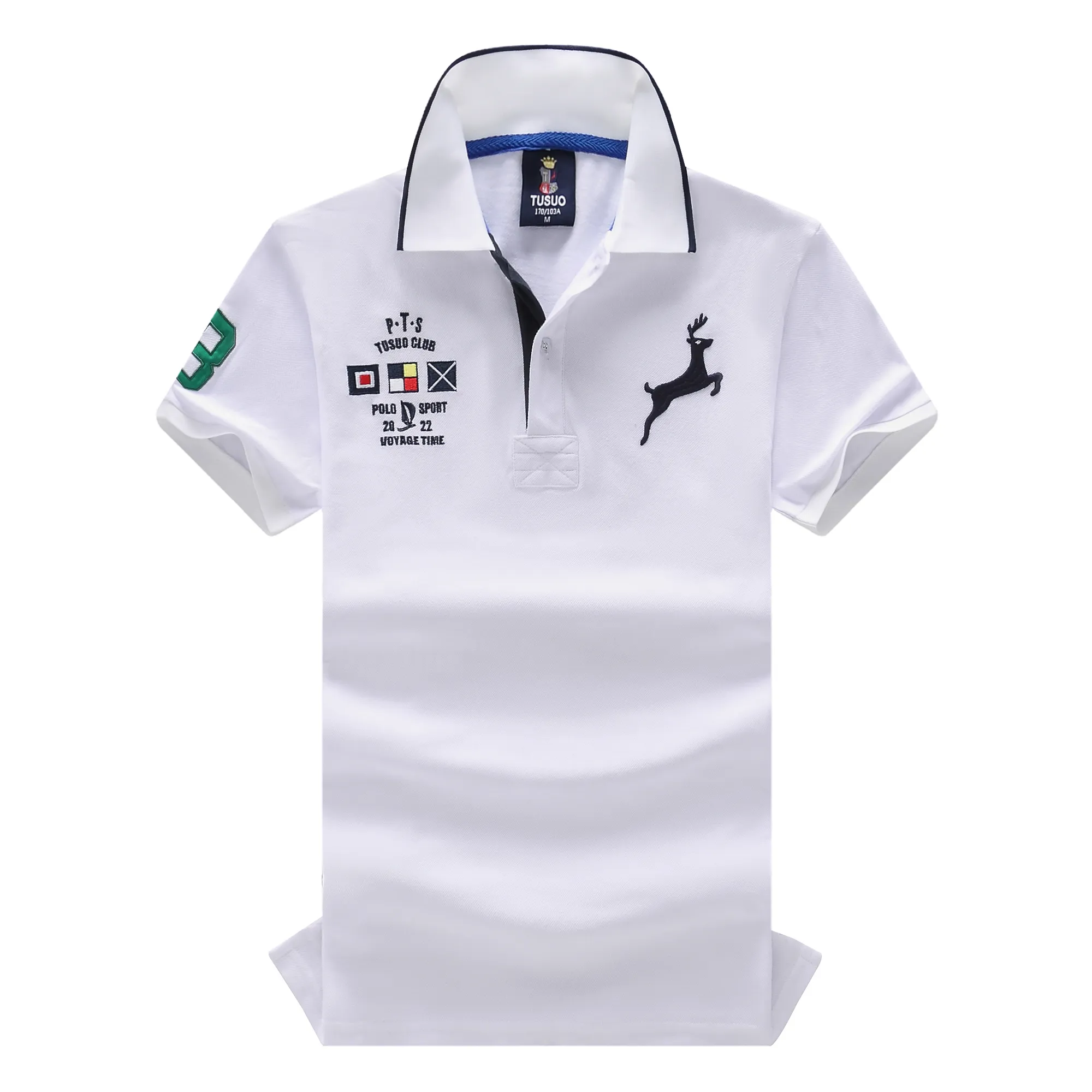 Designer's New Summer Style Polo Shirt with Pure Cotton Turn-down Collar and Unique Embroidered Patterns