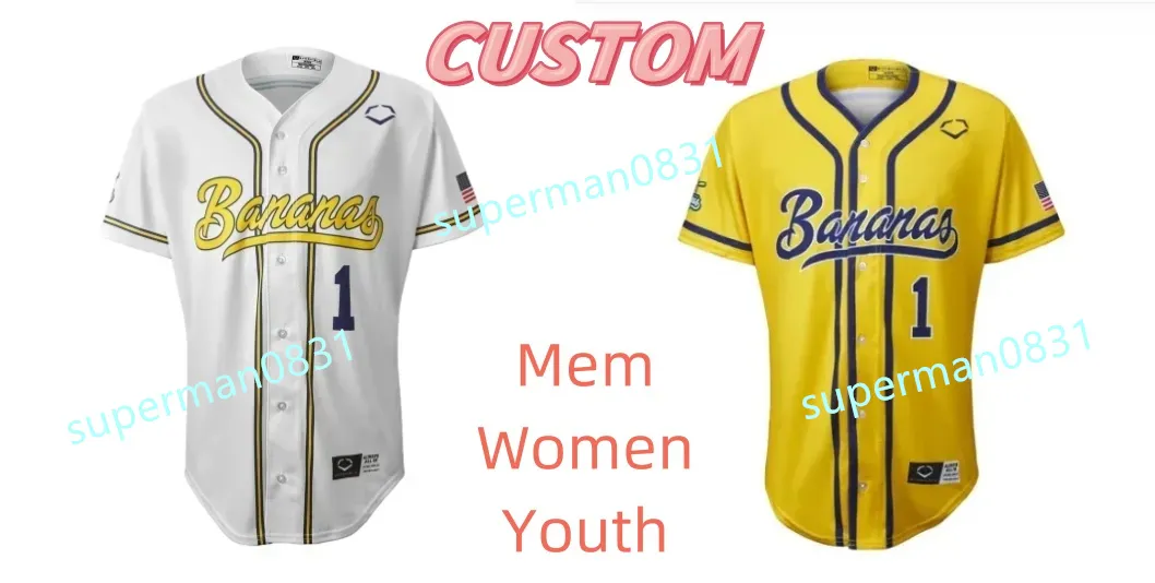 2023-2024 Nuevas camisetas personalizadas de plátano, camiseta de béisbol con cualquier nombre, cualquier número, camisetas personalizadas para hombres, jóvenes y mujeres