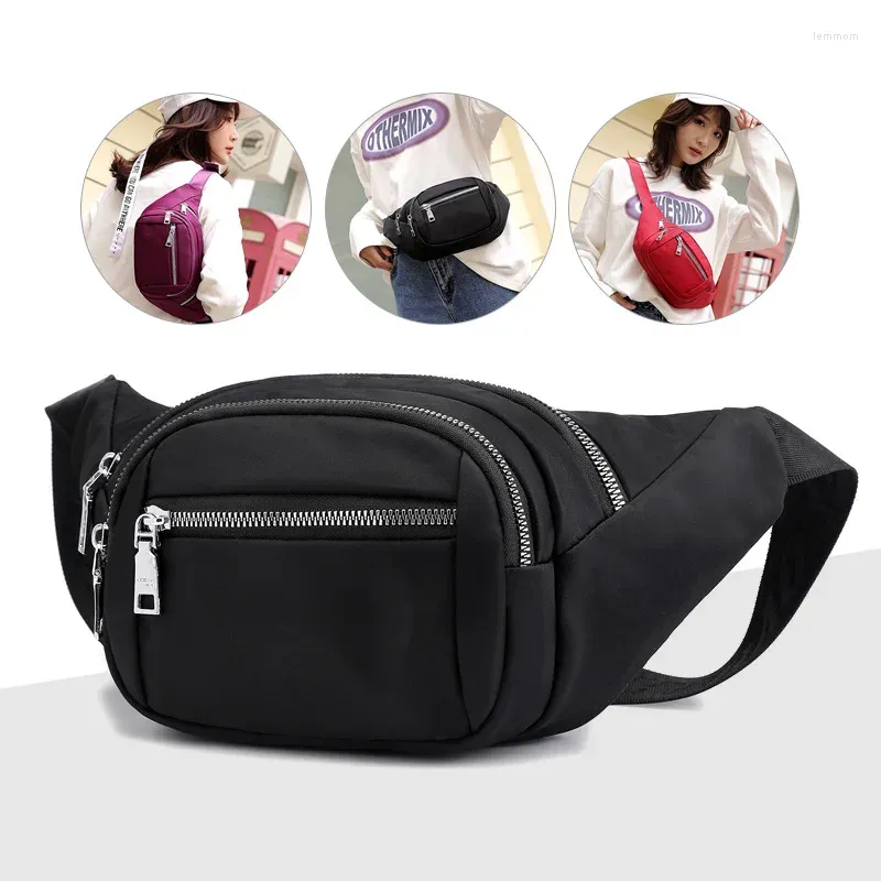 Sacos de cintura de alta qualidade Mulheres Nylon Fanny Pack Dinheiro Bolsa Multi-bolso Moda Sling Crossbody Peito Feminino Cinto