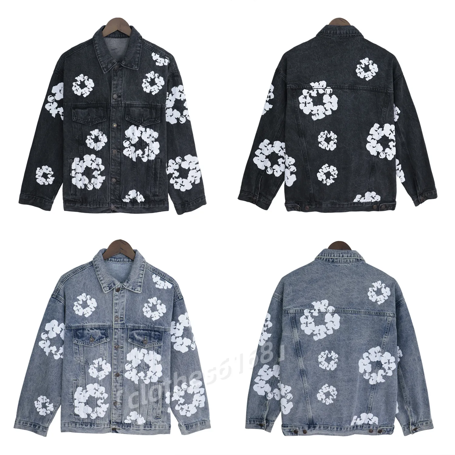 Black Blue Snowflake Embroidered Denim Jacket Jeans Mens Spring New High Street Style Jeans Designer Women Black Shorts Suit Hip Hop Rap Sets FZ2404083