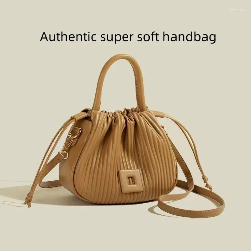 Storage Bags Luxury Designer Women's Ruched Bucket Soft PU Leather Shoulder Lady Crossbody Blue Green Small Messenger Handbags