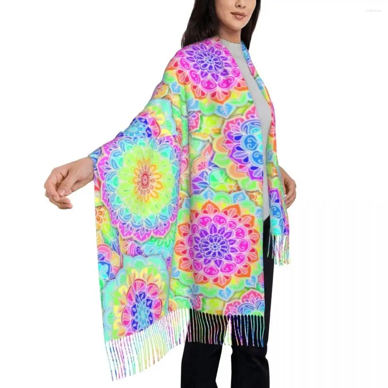 Halsdukar Summer Scarf With Tassel Color Mandala Print Outdoor Shawls and Wraps Female Head Winter Vintage Foulard