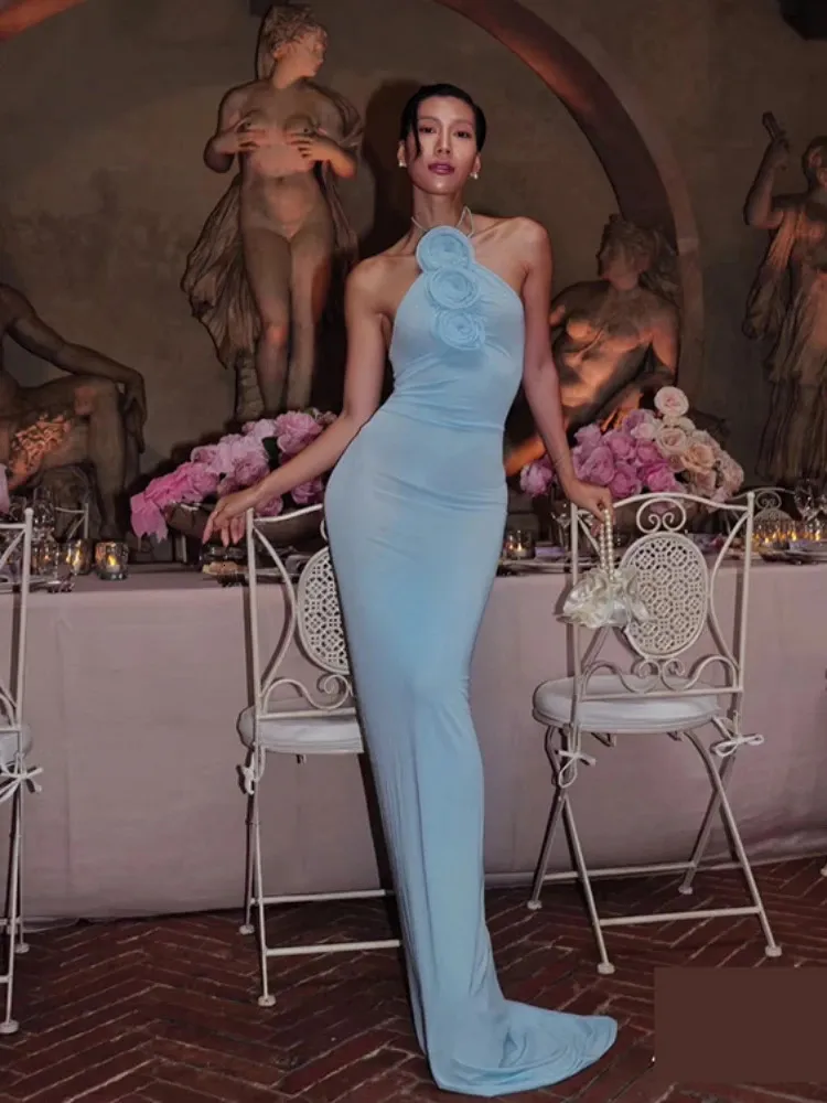 Long Bodycon Halter Neck Floor-Length Dress Sleeveless Light Blue Polyester  Zipper Closure from Dhgate Basic & Casual Dresses - price 76.22