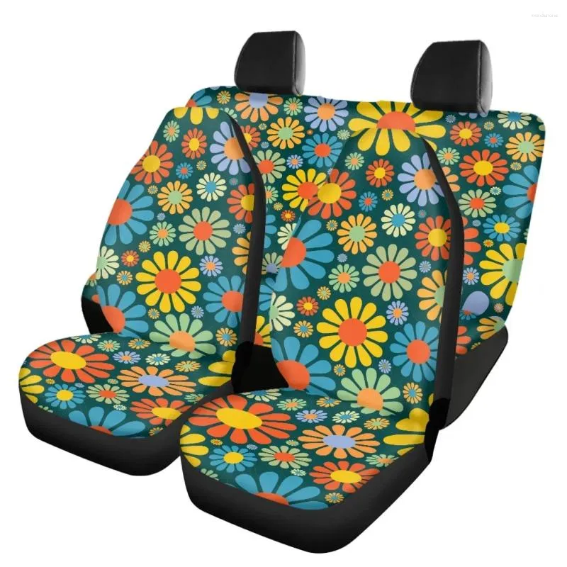 Car Seat Covers Yellow Beautiful Flower Pattern Auto Protection Clean Device Front Rear Sleeve For Women Men Soft Interesting Anti-dirt