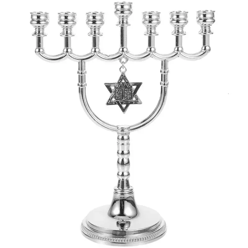 Titular Menorah Decoração Suporte de Mesa Candelabros Je Castiçal Ouro Prata Metal Chanukah Israel Decorações Hanukkah Vintage 240314