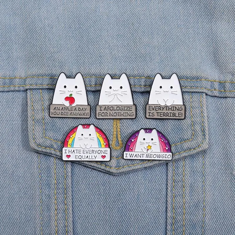 Mignon dessin animé chaton émail broches arc-en-ciel chat broches revers Badge drôle Kawaii Animal bijoux sac à dos vêtements accessoires cadeau 752