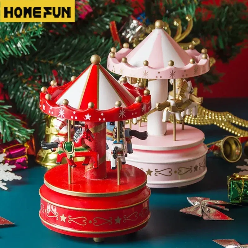 Dozen kerstcarrousel Automatische merrygoround Music Box Toy Bruiloft Verjaardag Geschenk Huisdecor Babykamer Decoratie Kerstcadeaus