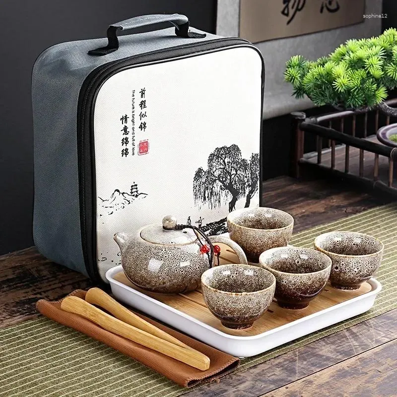 Service à thé Portable en céramique, avec sac de voyage, 4 tasses, théière de voyage chinoise, service à thé en porcelaine Gaiwan