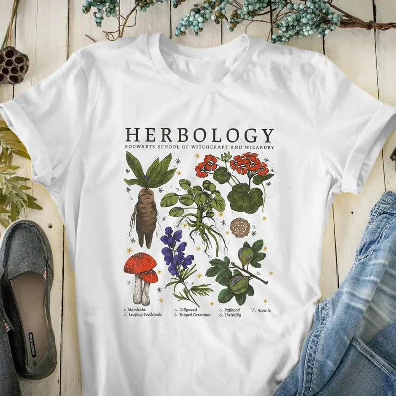 ハーブロジー植物の色付きプリントTシャツビンテージ植物マンドラゴラカミゼタ美学女性ガーデニンググラフィックティートップ240315