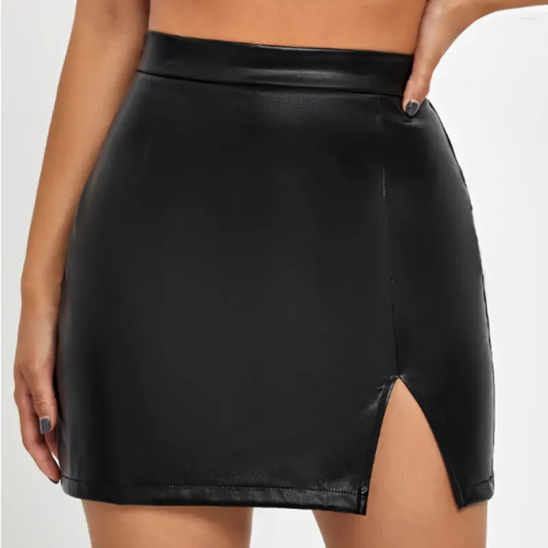 Skirts Skirt Polyester Pu Leather Sexy Womens Slight Strech Solid Color Wet Look High Waist All Season Club Party Bodycon