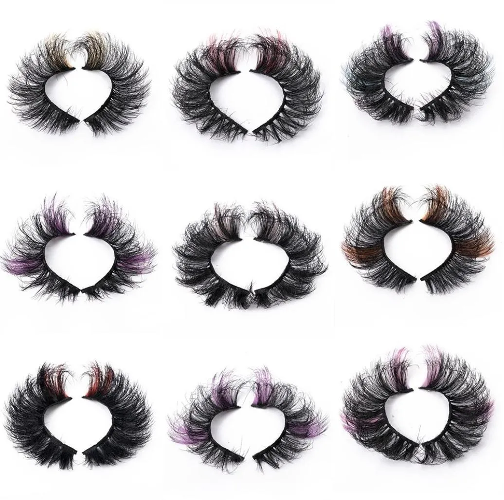 Färgade falska ögonfransar 3D Fluffy Faux Mink Color Eye Lashes Strip Wipsy Multicolored Fake Lash för Daily Christmas Cosplay Party 2266532