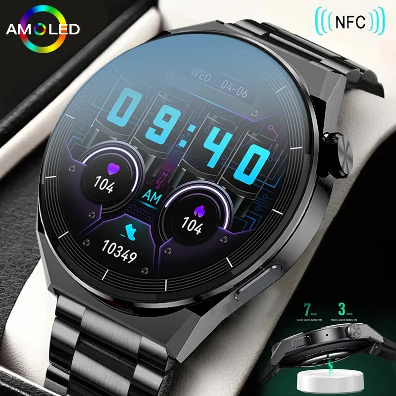 Relógios 2022 Novo NFC Bluetooth Chamando Relógio Inteligente Homens GT3 Pro AMOLED 390 * 390 Tela HD Freqüência Cardíaca Homens Relógio Inteligente Para Huawei Xiaomi + Caixa