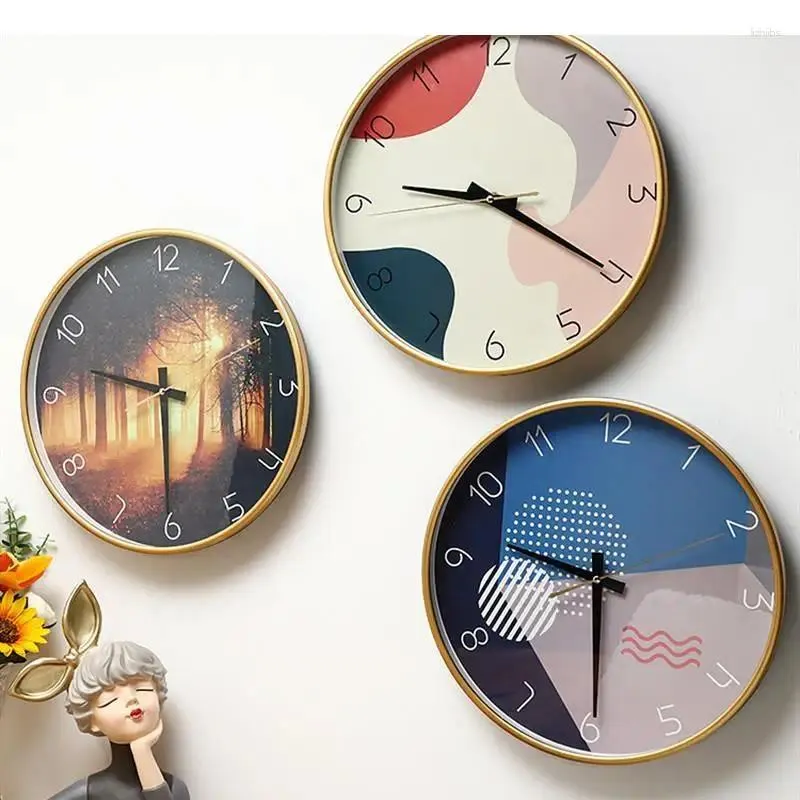 Horloges murales en plastique verre horloge salon décoration suspendus ornements montre heure forme ronde pointeur outil