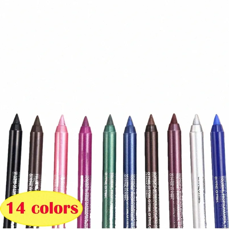 14 färg eyeliner penna svart vit grön blå vattentät eyeliner penna snabb torkning n fring kosmetikverktyg 39y8#