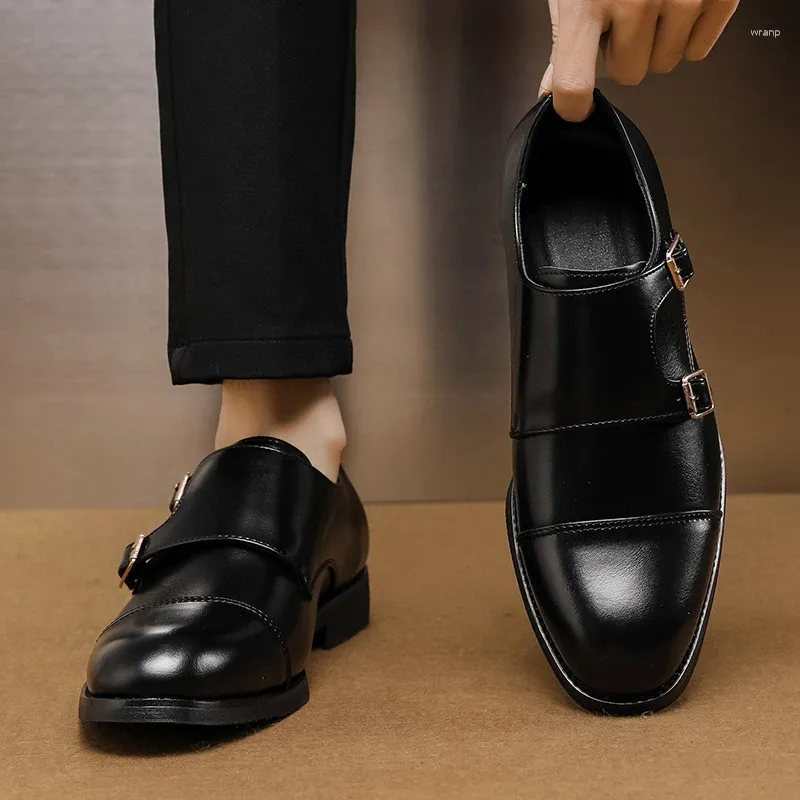 Casual Shoes Fashion Brand Designer British Monk Strap Leather Flat For Men Low Cut Dress Formal Wedding Prom Oxford Zapatos Hombre