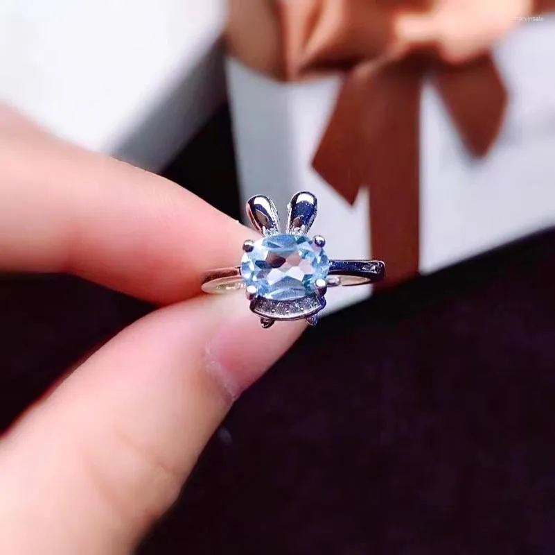 Cluster Rings Cute Silver Ring With Topaz 7mm 9mm Natural For Young Girl 925 Jewelry Brithday Gift