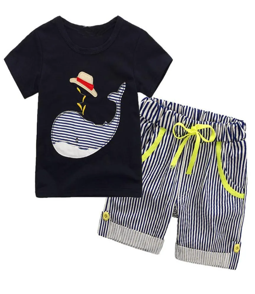 Whole kids designer clothes boys Summer Boy INS whale hat stripe suit cartoon dinosaur Short sleeve Tshirt shorts Suit baby 7254352