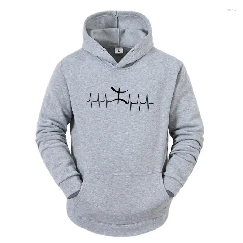 Mannen Hoodies Mannen Tops 2024 Herfst Mode Gedrukt Sweatshirts Lange Mouw Amazigh Hartslag Oversized Hoodie Casual Kleding