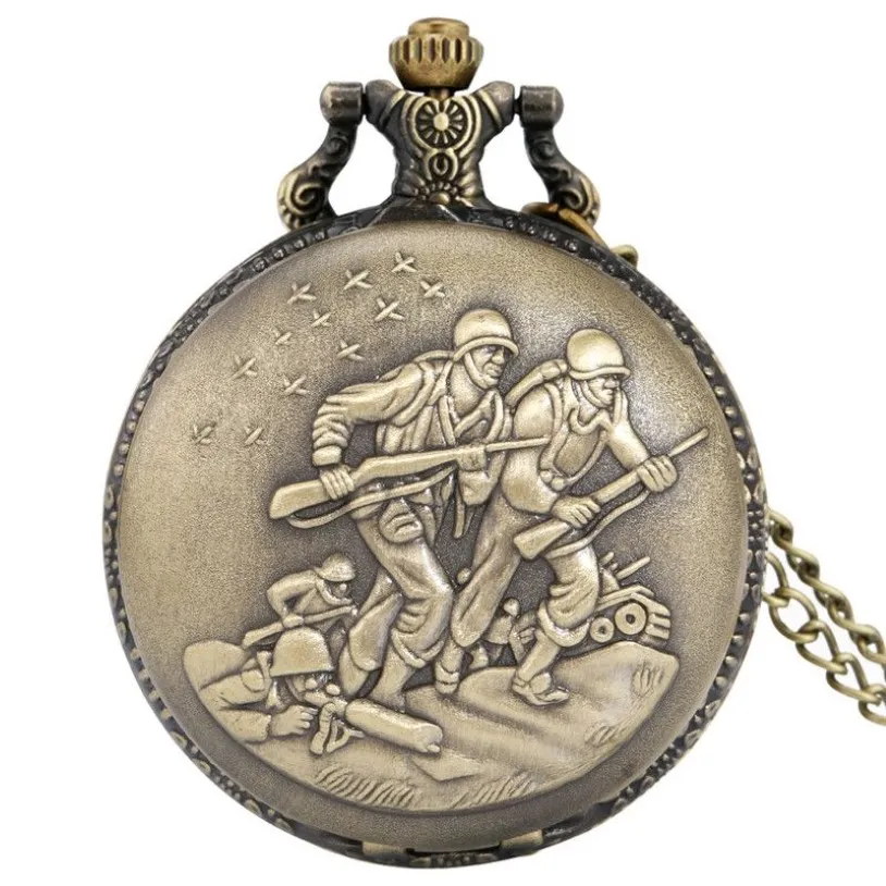 Steampunk solider relógios de guerra escultura campo de batalha liga caso masculino feminino relógio de bolso quartzo display analógico colar pingente corrente c2629