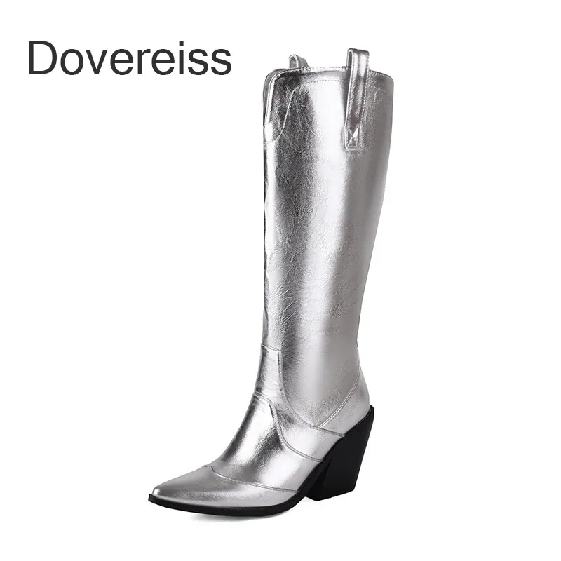 Botas 2023 Novo Winter Women Shoes Fashion Knee Botas High Boots Saltos Quadrados Sexy Botas Silver Feminino Big Size43 44 45 46 47 48