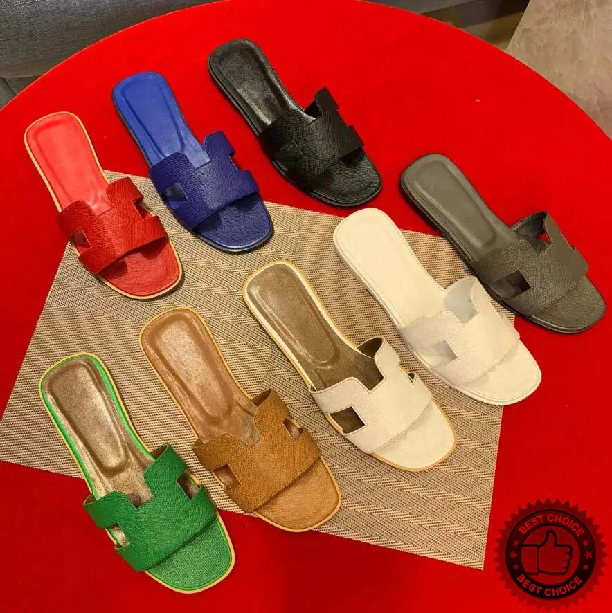 Original New Famous Designer Sandals Women 1:1 Oran Sandal Leather Summer Beach Classic Slides Flat Calfskin Slide Orange Platform Slippers Room Womens Sliders