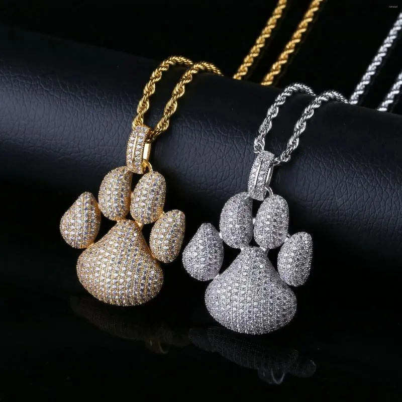 Colliers pendants micro-pavés en zircone cubique bling glacée chiot petit chien pendentif collier pour hommes