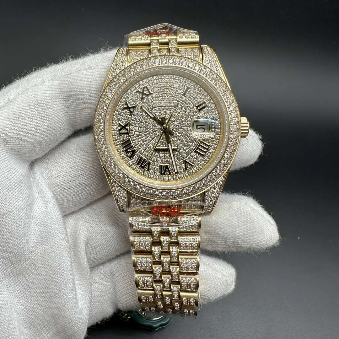 Montre en diamant faite à la main pour hommes, montres de créateur mécaniques automatiques, saphir de 40 mm avec bracelet en acier serti de diamants, chiffres romains
