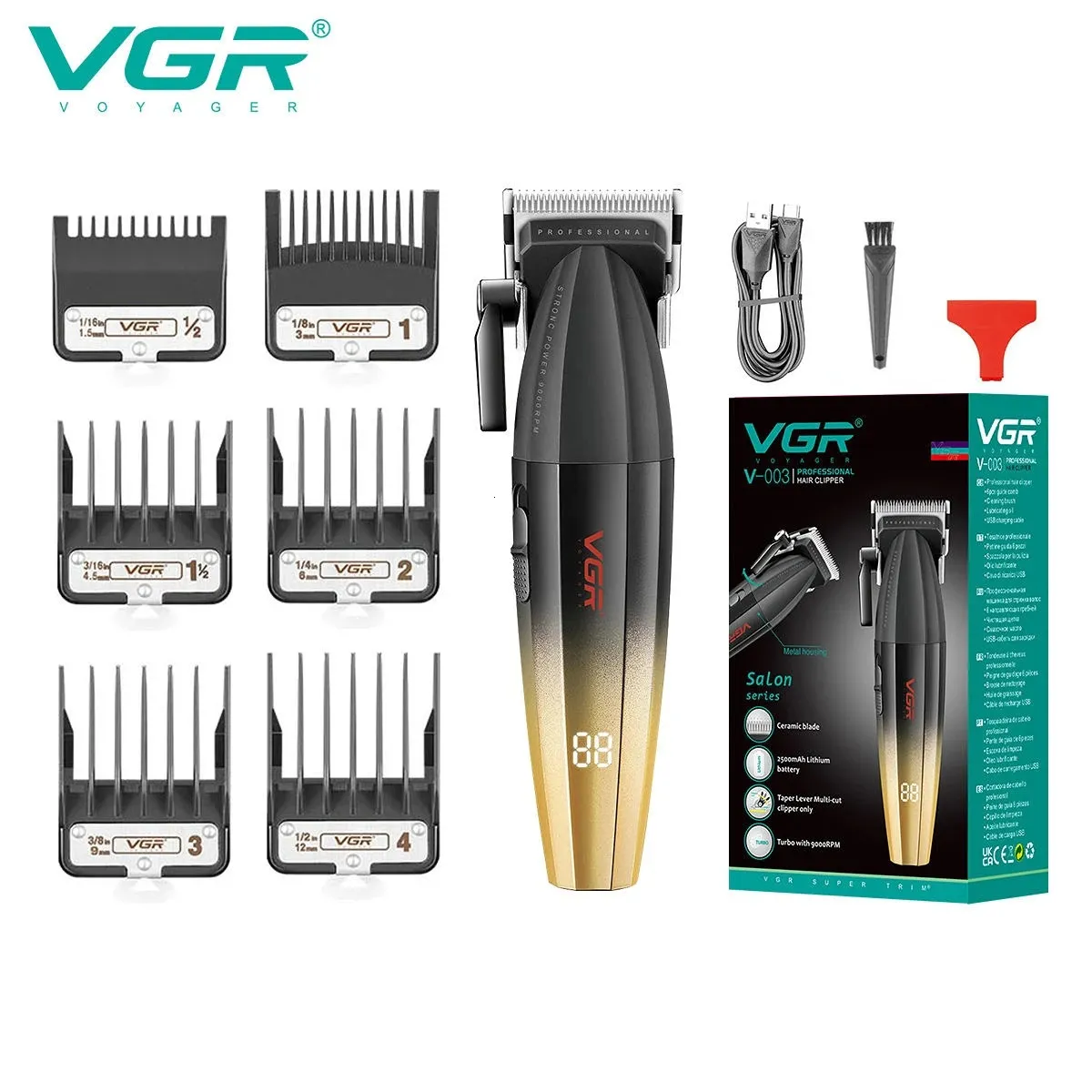 VGR Hair Clipper Professional Trimmer 9000 RPM Barber Cutting Machine Digital Display Haircut for Men V003 240315