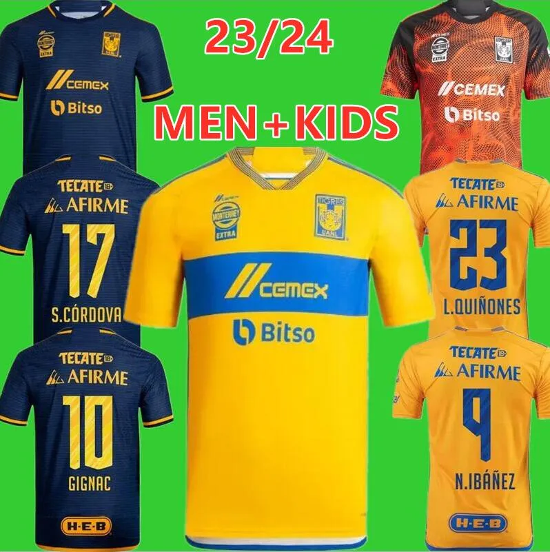 Camiseta de Futbol Tigres UANL Gignac 2023 24 Troisième maillot de football Liga MX Kit de football pour enfants Nicolas Ibanez Diego Lainez Sebastian Cordova Guido D. Lainez