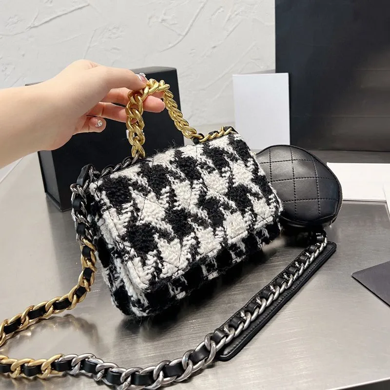 Womens Designer Houndstooth Woc Sacos de carteira 19 séries Chain Chain Chain Totes de mão de mão de dois tons de ombro de dois tons Bolsas de Pochette com bolsa de moeda 20cm