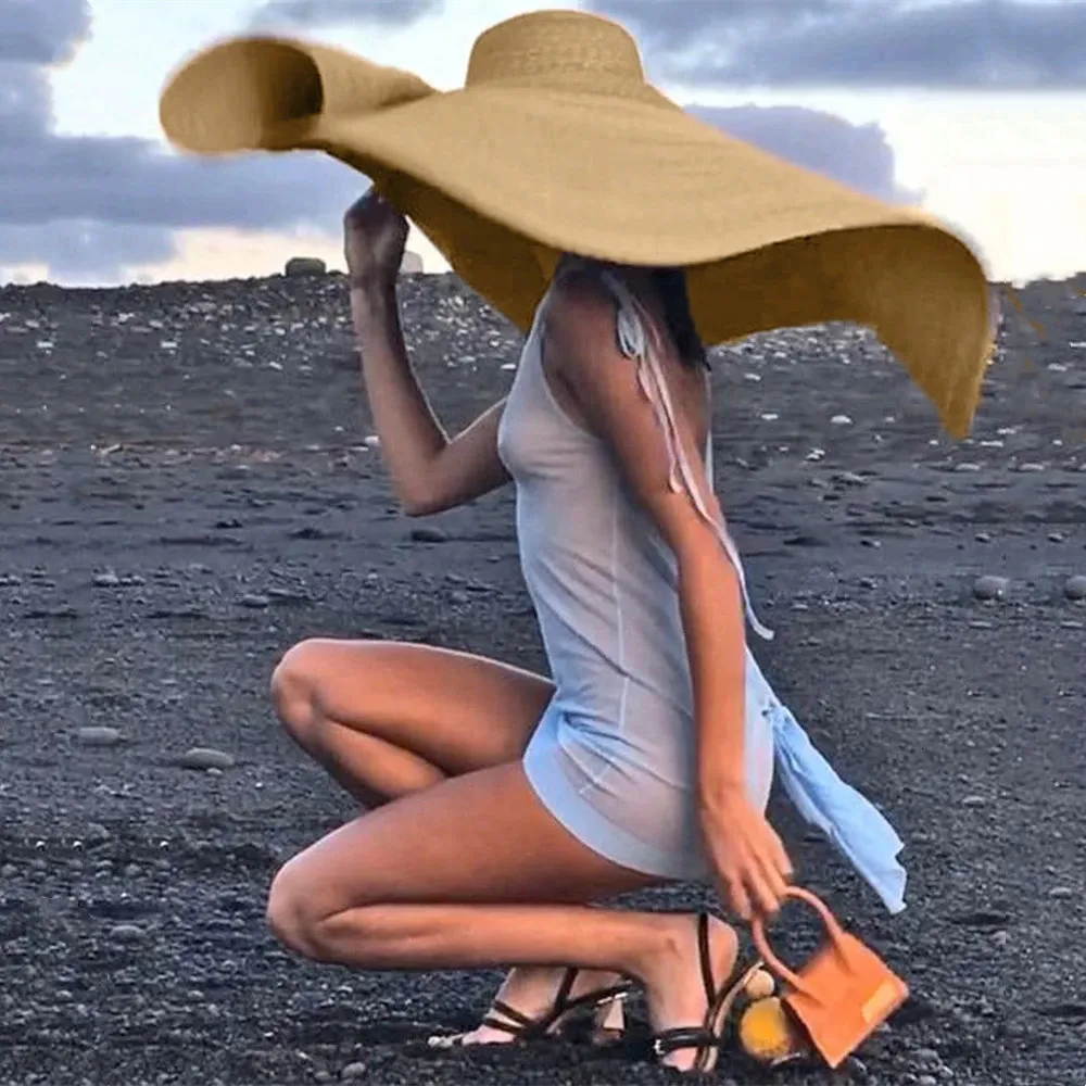 Ladies faux designer beach hat -One Size BRAND NEW Foldable Sun Hats: Extra Large 90cm Straw Sun Hat... From  main image 2