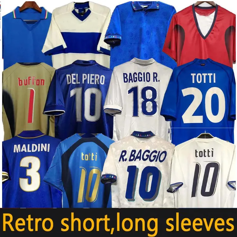 1982 Italien Retro-Fußballtrikot 1990 1996 1998 2000 Heimfußball 1994 Maldini Baggio Donadoni Schillaci Totti Del Piero 2006 Pirlo Inzaghi Buffon Heim Auswärts 86 98 90 94
