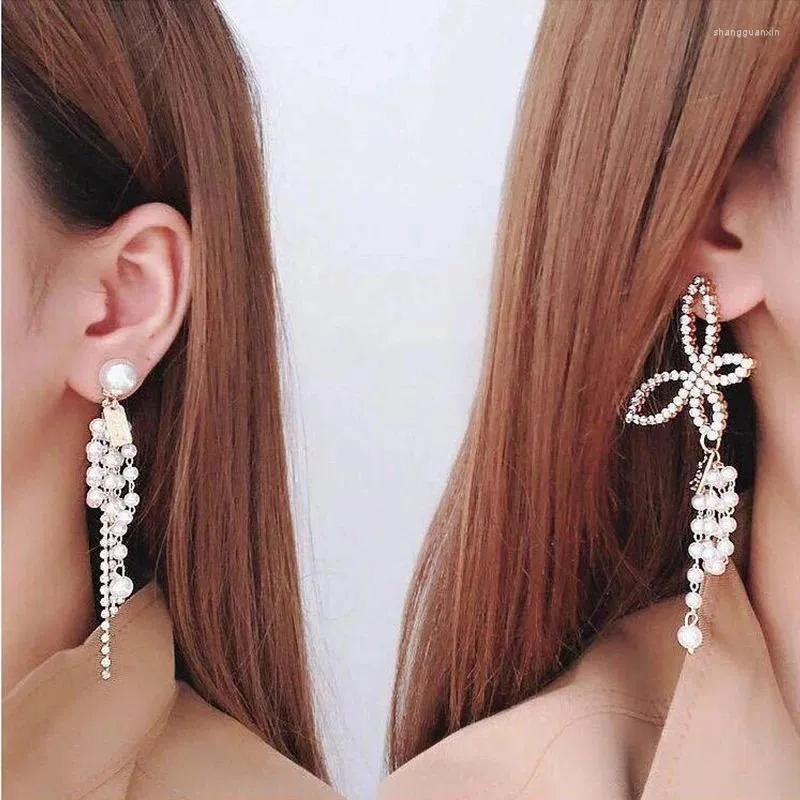 Baumeln Ohrringe Mode Fee Schmetterling Für Frauen Koreanische Luxus Multi-schicht Perle Kristall Quaste Asymmetrische Elegante Schmuck