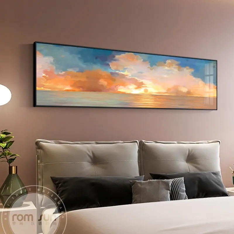 Kalligrafie Nordic Sky Clouds Art Schilderen Home Decor Modern Abstract Zonsopgang Landschap Poster Print Wall Art Canvas Foto voor Woonkamer