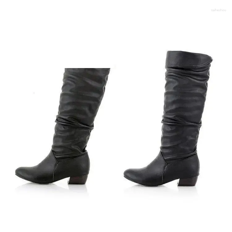 Boots Rock Shoes Woman White Winter Footwear Round Toe Sexy Thigh High Heels Boots-Women Autumn Black Ladies Mid Calf