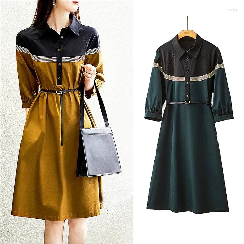 Party Dresses With Belt ! Office Lady Workwear Loose Straight For Women Fashion Half Sleeve Women's Dress Chic Patchwork SL369