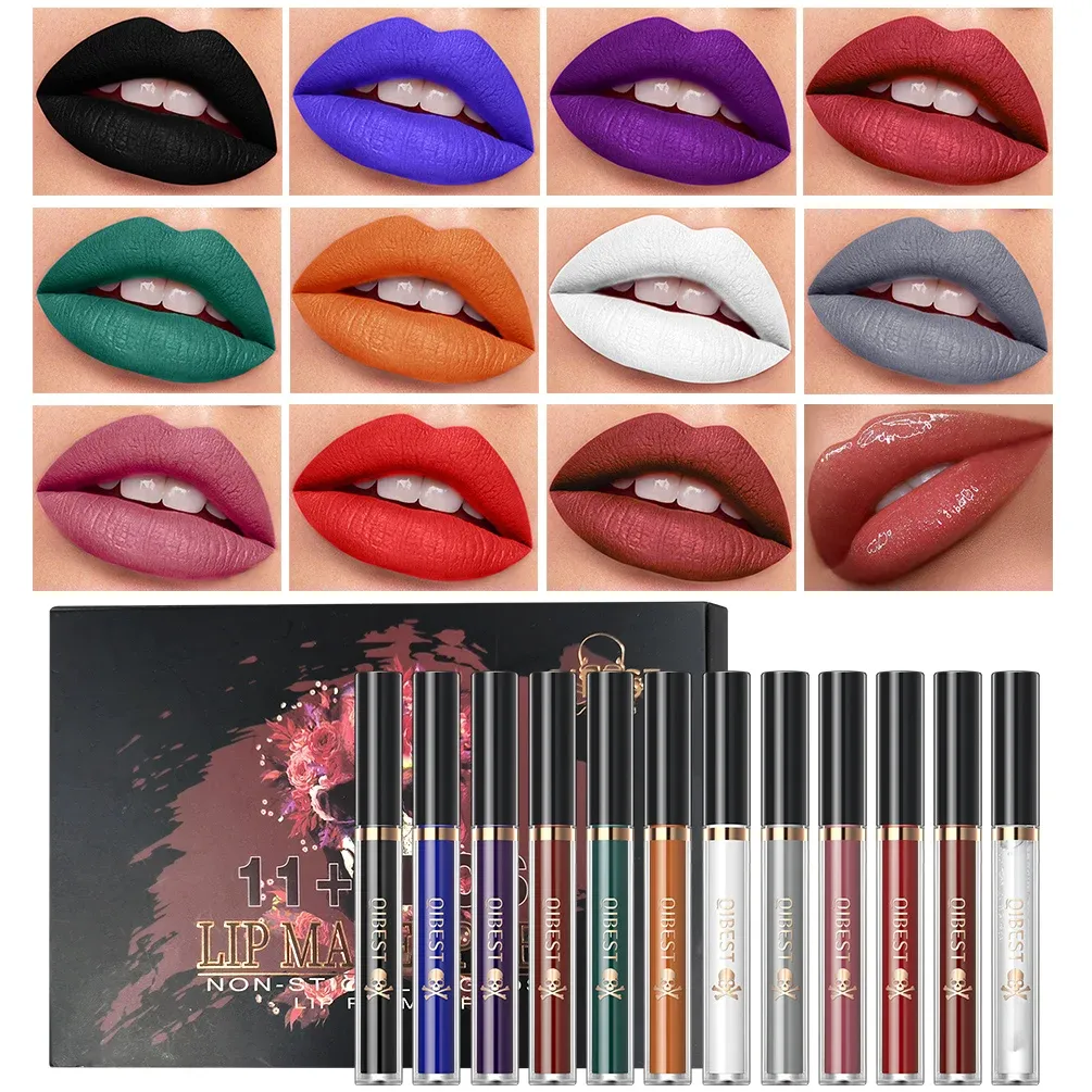 Sets QIBEST Matte Liquid Lipstick With Lip Oil Sets Waterproof LongLasting Glitter Lip Gloss With Lip Plumper Kits Lip Makup Set