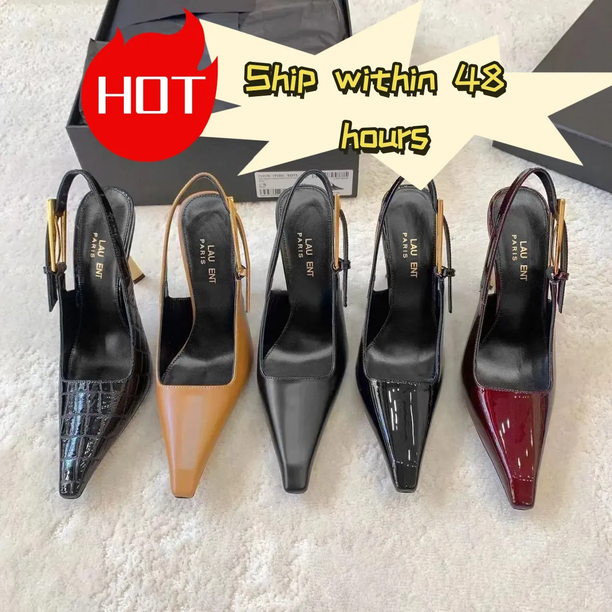 Designer Luxury Dress shoes Pumps Womens Patent Leather mirrored leather slingback pump prom dance black shoes heel Woman high heel Shoes