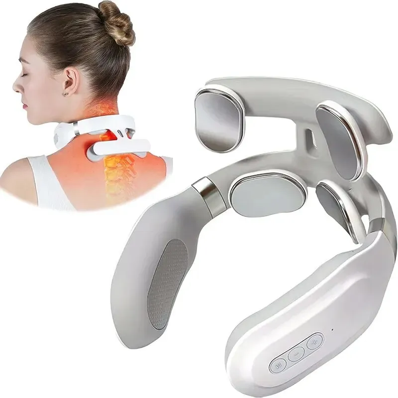 Neckmassagemaskin 4 Huvud- och skyddsuppvärmningsmaskiner Andning Ljus Vibration Komprimer Cervical Spine 240309