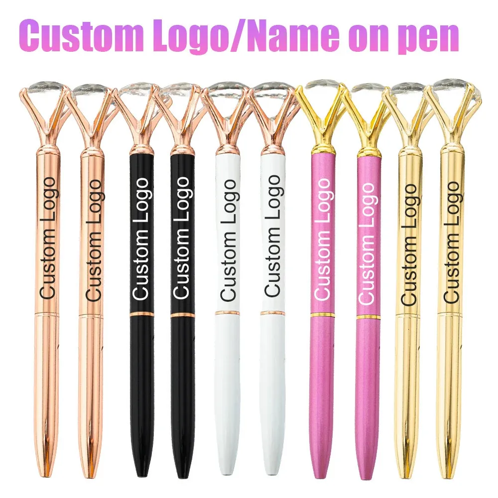 50 PCS BIG CRYSTAL DIAMOND PEN CUSTOM ENGRAVE NAME METAL BALLPOINT PENS 여성 레이디 소녀 웨딩 오피스 생일 선물 240307