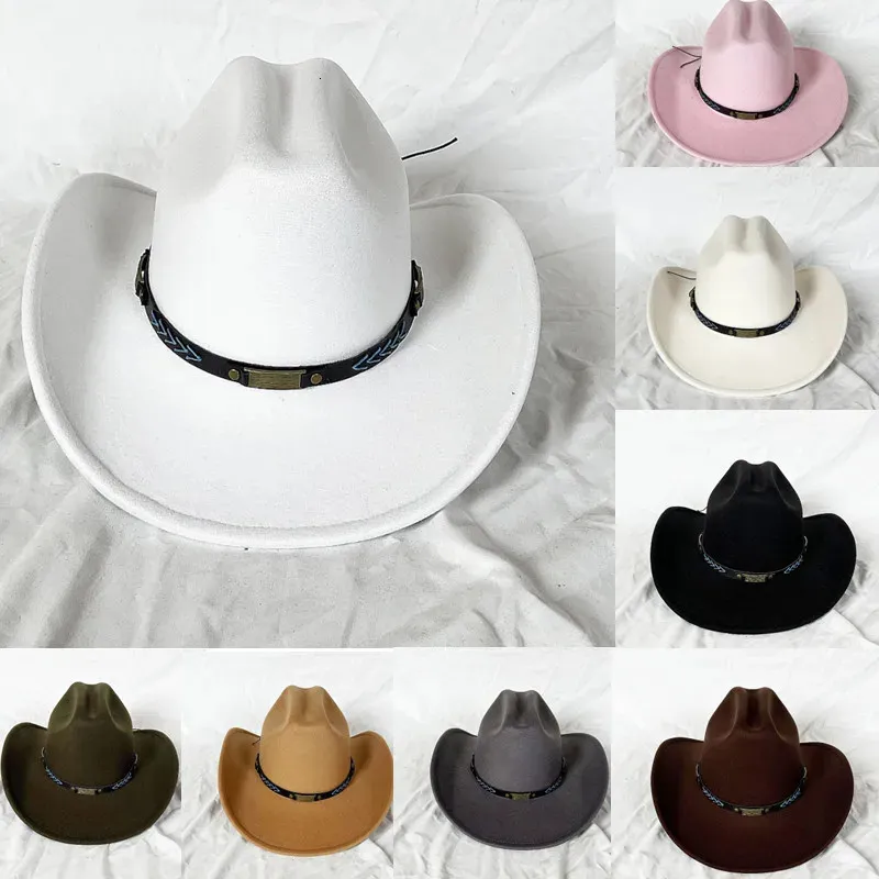 Winter Autumn Mens Western Women Cowboy Hat For Gentleman Lady Cowgirl Jazz Hat Wide Brim Felt Fedora Hat Sombrero Hombre 240314