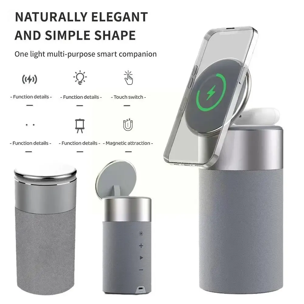 Alto-falantes 4 em 1 Qi Carregamento sem fio Fone de ouvido Áudio Carregador magnético Dock Mini alto-falante Bluetooth para Samsung Galaxy S22/S21 Iphone Xiaomi