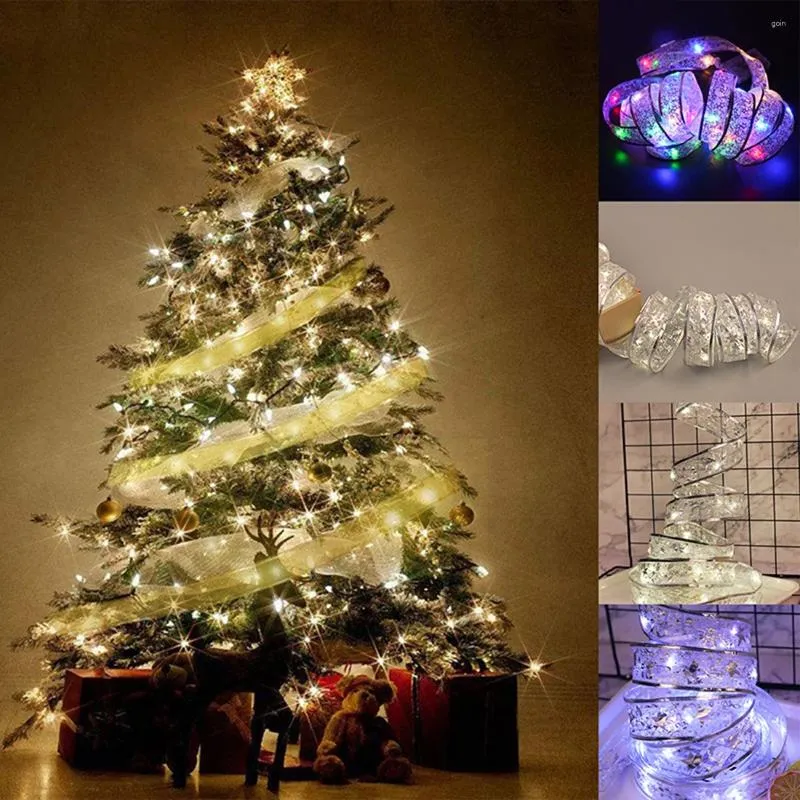 Christmas Decorations Decoration LED Ribbon Fairy Lights Tree Ornaments For Home 2024 DIY Bows Light String Navidad Year
