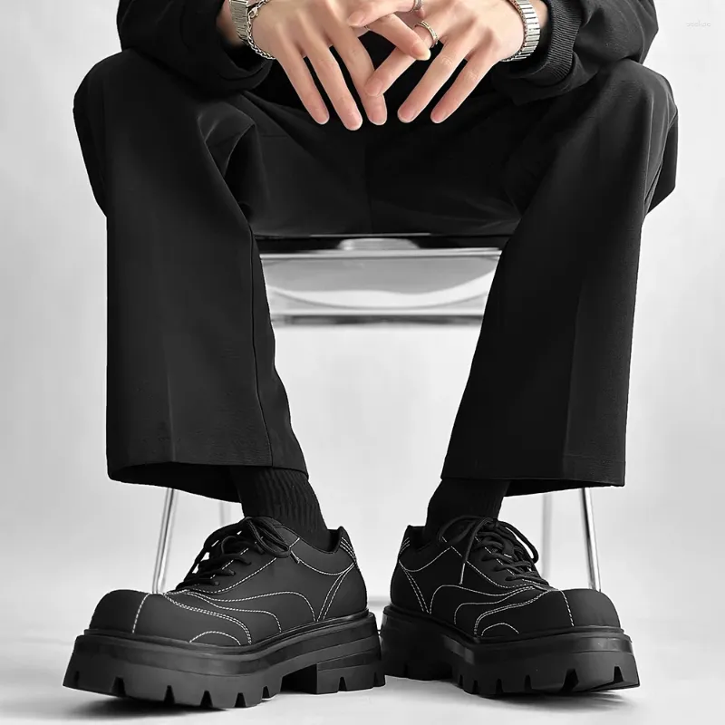 Casual Shoes Hight Quality 2024 Spring Street Style Black Teenagers Men Leather Daily Banquet Dress 5cm Heightening Effect