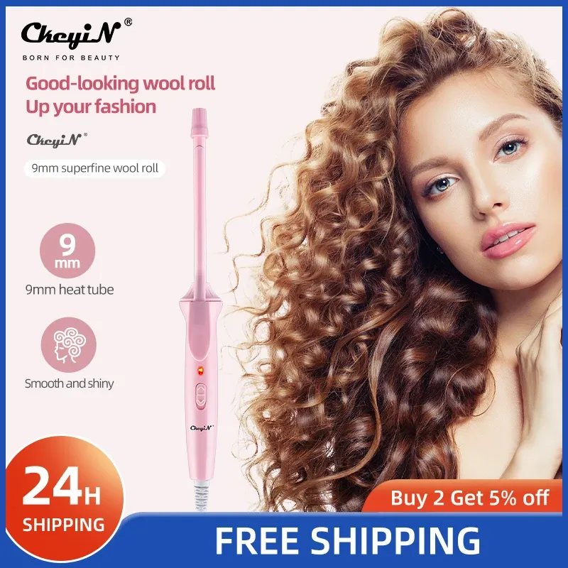 Irons Ckeyin Mini Curling Iron 9 mm Small Hair Curler Ceramic Ebated Hair Curling Fer for Wool Roll Large Wave Hair Curler Styler