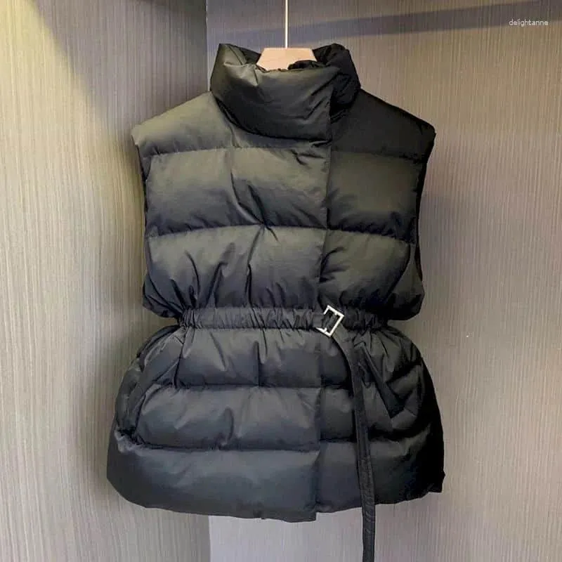 Gilet da donna Gilet Donna Colletto alla coreana Gilet casual Cotone leggero Aggiunto Cardigan senza maniche Giacche trapuntate a vita Top larghi