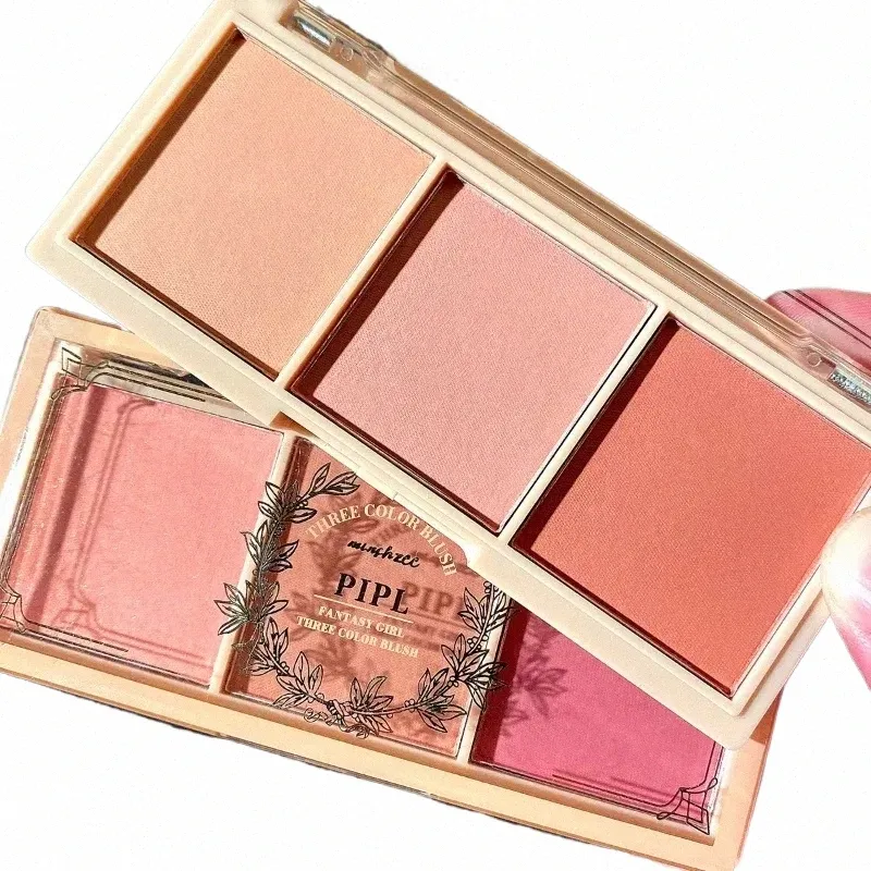 3 colores Mate Blush Paleta Pequeña Tierra portátil Sombra de ojos roja Maquillaje Ctour Sombra Multifunctial Face Rouge con pincel R1Uy #