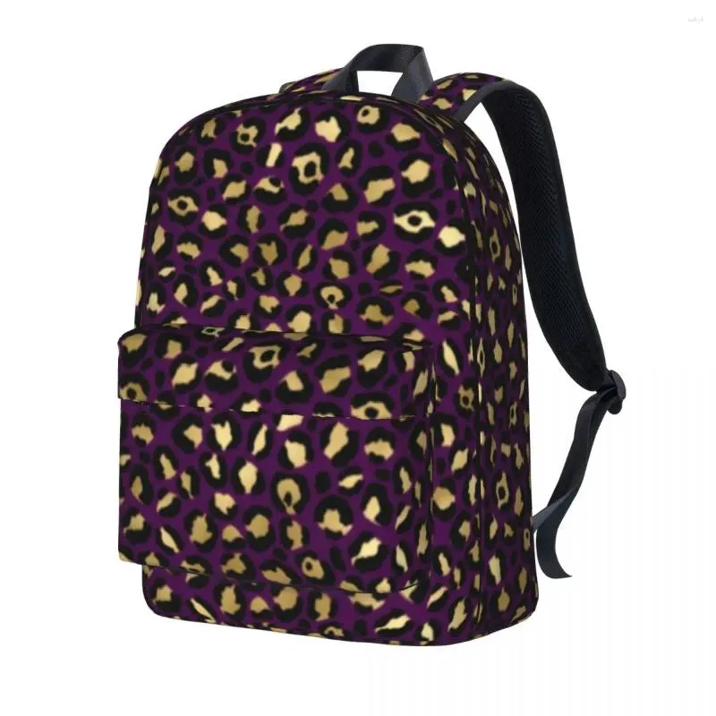 Zaino Zaini streetwear con stampa leopardata viola e oro Zaini streetwear Borse per scuole superiori universitarie Zaino personalizzato